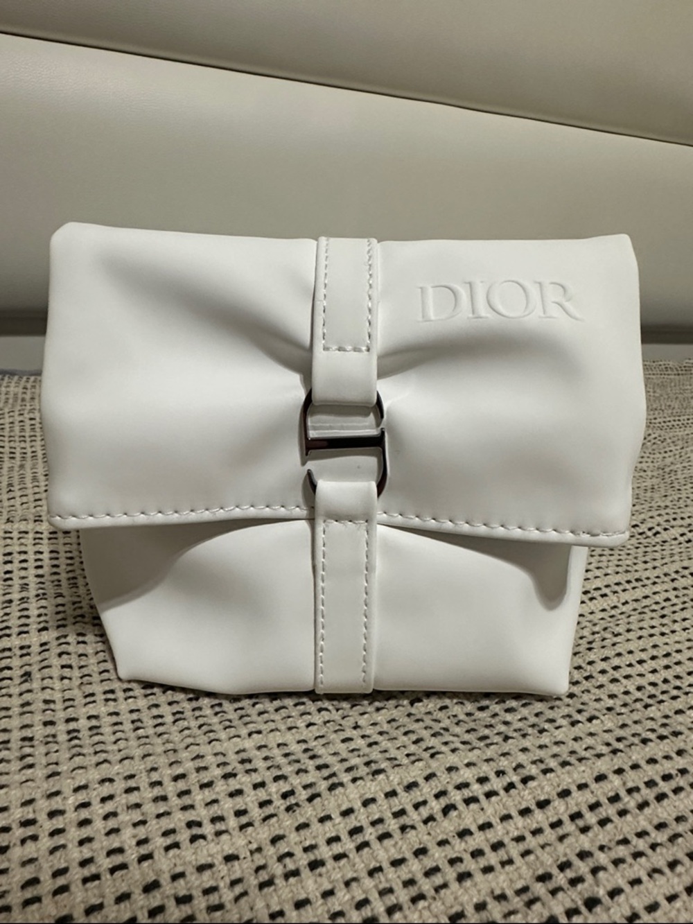 Dior Novelty White Fold-Over Mini Leather Cosmetic Pouch